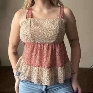 Paper Crane Flowy Floral Tiered Tank Top Size XS Cottagecore Peasant
